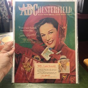 RARE 1950s Chesterfield Cigarette Ad w/Susan Hayward in “Tap Roots” Movie;